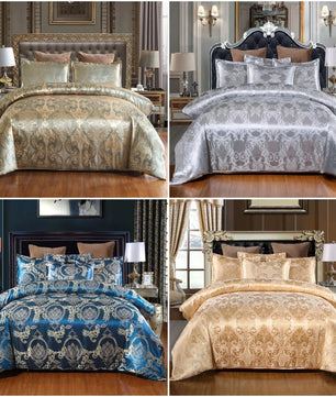 Satin Duvet Cover  Size, Floral Jacquard Satin Duvet Cover Set 3 Piece Luxury Silk Like Bedding Comforter Cover Set Lusy Store