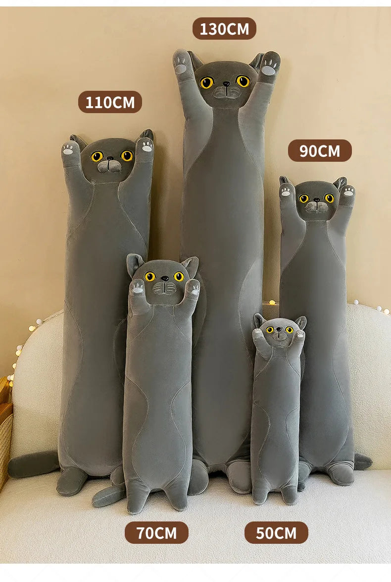 Lusy Store LLC Giant Gray Long Cat Plush Pillow Kawaii Soft Stuffed Squishy Sofa Cushion Decor Gifts For Girls Plush