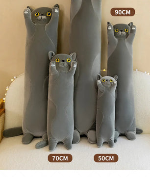 Lusy Store LLC Giant Gray Long Cat Plush Pillow Kawaii Soft Stuffed Squishy Sofa Cushion Decor Gifts For Girls Plush