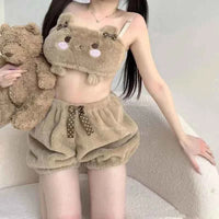 New Sanrio Kuromi Japanese thickened plush girl cute pajamas tube top set Melody Cinnamoroll kawaii sweet home wear wholesale bear