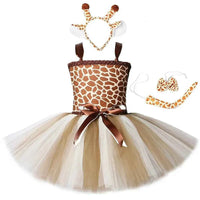 Cute Toddler Girl Giraffe Dress Cartoon Animal Performance Costume Set for Kids Halloween Costumes Girls Christmas Tutu Dresses Brown Coffee Beige