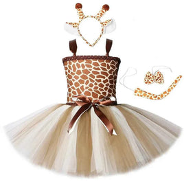Cute Toddler Girl Giraffe Dress Cartoon Animal Performance Costume Set for Kids Halloween Costumes Girls Christmas Tutu Dresses Brown Coffee Beige