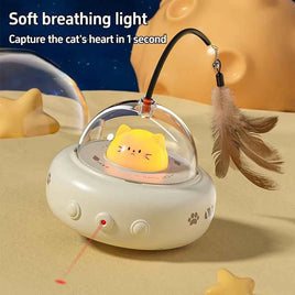 UFO Smart Teaser Cat Toy Electric Cat Teaser Stick With Bell Training Pet Toys Replaceable Feather Interactive Cat Supplies