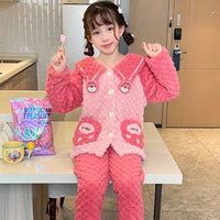 Sanrio Pajamas Kuromi Anime Children Comfortable Coral Cartoon Cute Warm Casual Home Clothing E