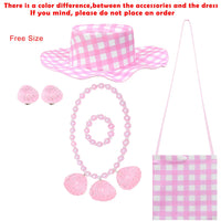 Movie Pink Party Cospaly Costume for Girl Bow Plaid Princess Ball Gown Role Up Birthday Dresses for Girls Tutu Halloween Costume pink Free Size