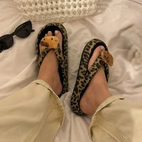 Sanrioed Summer Hello Kitty Leopard Print Flip Flop Hot Girl Sweet Girl New Outerwear Thick Soled Non-Slip Sandals Beach Shoes B