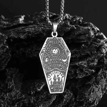 Retro Bat Coffin Castle Badge Stainless Steel Pendant Necklace for Men and Women Punk Halloween Jewelry Gift