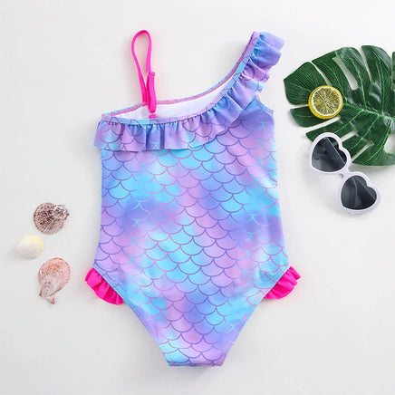 Hello Kitty Girls Swimsuit Mermaid Fish Scale One-Piece Bathing Suits Children's Dresses Kids Wear Summer Swimwear Beach Suit