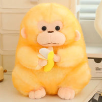 Monkey Plush Toy – Soft & Huggable Golden Monkey Holding Banana, 9"/12"/16" – Lusy Store Yellow