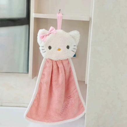Cute Cartoon Kuromi Cinnamoroll Coral Velvet Hanging Kitchen Bathroom Children's Absorbent Hand Towel Square Towel A-Long style