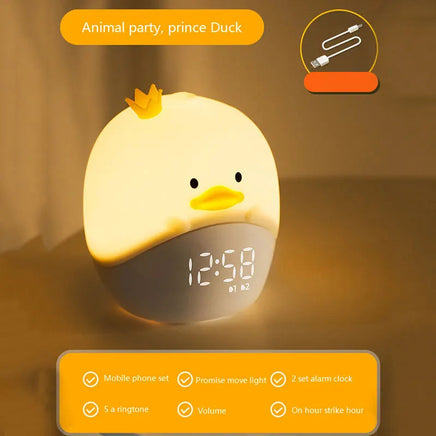 Cartoon Animal Party Alarm Clock Soft Silicone LED Smart Applet Alarm Clock Children's Bedside Sleep Mini Electronic Alarm Clock Duck