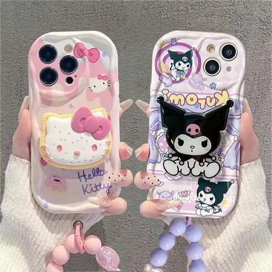 Kuromi Hello Kitty Bracket Bracelet iPhone Case for iPhone 16 15 Pro Max 14 13 12 11 Mini XR X XS SE