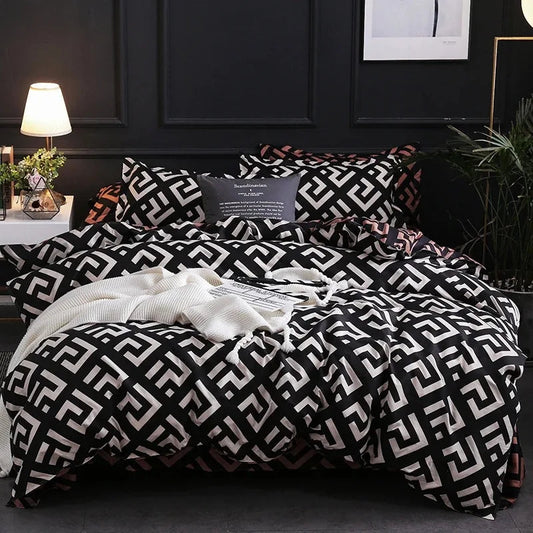 Luxury Black Bedding Comforter Set with Pillow Case SIngle Full Size Bed Linen Duvet Cover Set Queen/King Double Single Bed Lusy Store