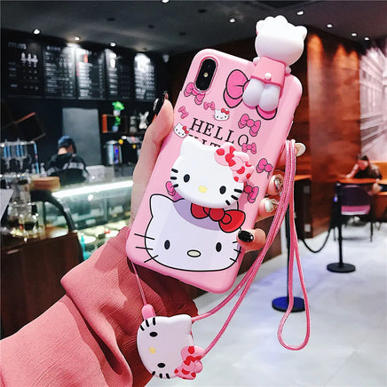Lusy Store For Samsung Galaxy A10 A20 A30 A50 A70 A12 A71 A51 A13 A53 A14 A24 A54 A05 A25 A55 A16 A06 Hello Kitty Case With Holder Rope 