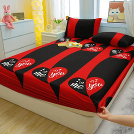 Lusy Store 1 Simple Modern Heart-Shaped Printed Matte Fitted Sheet, Bedroom Printed Bed Cover, Bedding (Excluding Pillowcases) 