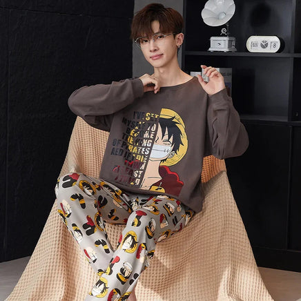 One Piece Dragon Ball Pajamas Sets Luffy Soft Comfortable Man Sleepwear Cotton Loose Pyjama Suit Loose Home Clothes Wear Hoodie