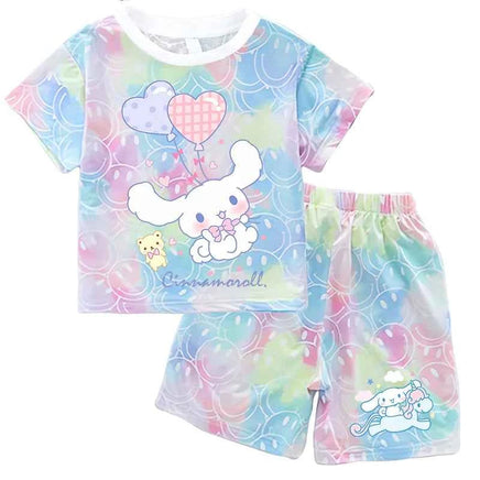 Sanrio Child Short Sleeve T-Shirt Set Cartoon Cinnamoroll Print Clothing Boy Girl Summer Casual Two Piece Suit Kid Birthday Gift DEG 160 Y-DEG 153 K