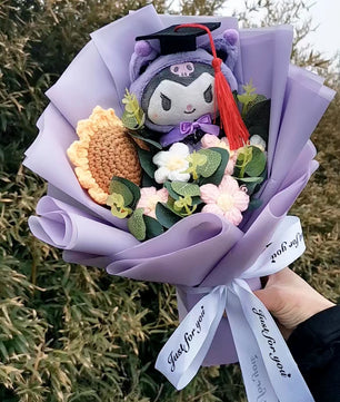 Lusy Store LLC Graduation Bouquet Hello Kitty Kuromi Plush Doll Toy Woman Valentine's Day Gift Bouquet
