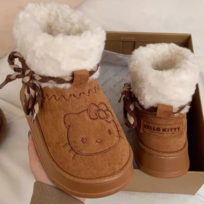 Lusy Store LLC Hello Kitty Snow Boots Anime Sanrio Women Y2k Cute Warm Cotton Shoes Kawaii Winter Non Slip Short Boot Gift Shoes