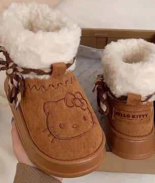 Lusy Store LLC Hello Kitty Snow Boots Anime Sanrio Women Y2k Cute Warm Cotton Shoes Kawaii Winter Non Slip Short Boot Gift Shoes