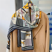 160x33CM Luxury Winter Silk Cashmere Scarf Women Animals Print Manual Hand Rolled Shawl Warm Long Scarves Wraps Pashmina Bandana Lusy Store