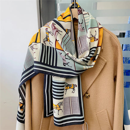 160x33CM Luxury Winter Silk Cashmere Scarf Women Animals Print Manual Hand Rolled Shawl Warm Long Scarves Wraps Pashmina Bandana Lusy Store