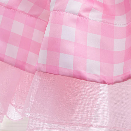 Movie Pink Party Cospaly Costume for Girl Bow Plaid Princess Ball Gown Role Up Birthday Dresses for Girls Tutu Halloween Costume