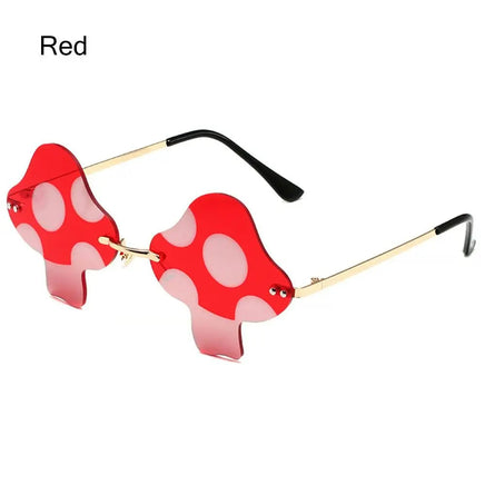 Mushroom Shape Sunglasses Irregular Rimless Sun Glasses Retro Trendy Fun Sunglasses for Women Men Halloween Decorations Party Fa Red WHITE
