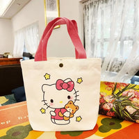Sanrio Hello Kitty Shoulder Bag For Women Kuromi Cinnamoroll Canvas Shopping Bag Casual Large Capacity Waterproof Girl'S Handbag 05
