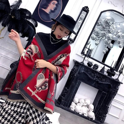 Throw Blanket Luxury Winter Cashmere Scarf Women Design Warm Blanket Horse Scarves Female Shawl Wraps Poncho Feminino Inverno Lusy Store