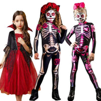 Girls Ghost Bride Gothic Rose Skeleton Scary Halloween Cosplay Costume Dress Role Play Carnival Children Party Outfit