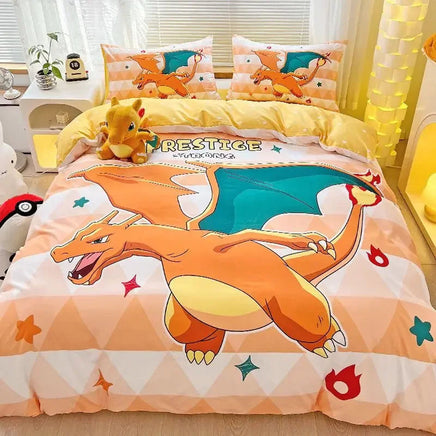 Pokemon Series Eevee Dragon 100% Cotton 4-piece set, Children's Cartoon 3-piece set of Sheet Pillowcase Quilt Cover Lusy Store