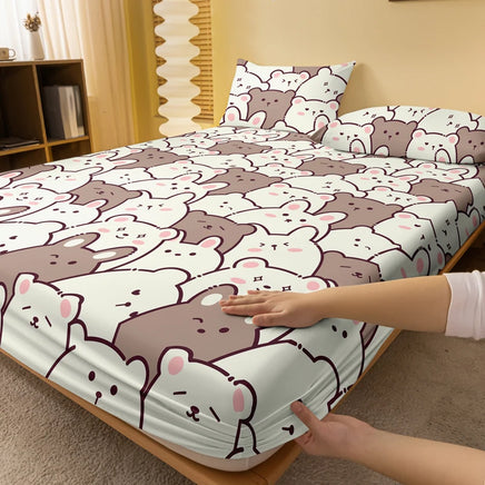 Lusy Store 1 Piece of M-bear Pattern Frosted Bedsheet, Bedroom Printed Bedspread, Bedding (Excluding Pillowcases) 
