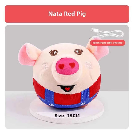 Interactive Electric Dog Toy, Rechargeable USB Jumping Ball with Plush Clown, Pet Puzzle & Training Toy Nata Red Pig