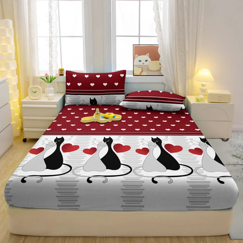 Lusy Store 1 Cartoon Fun Animal Printed Matte Fitted Sheet, Bedroom Printed Bed Cover, Bedding (Excluding Pillowcases) 