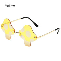 Mushroom Shape Sunglasses Irregular Rimless Sun Glasses Retro Trendy Fun Sunglasses for Women Men Halloween Decorations Party Fa Yellow WHITE