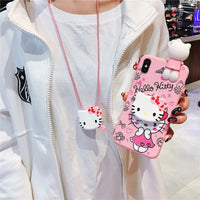 Lusy Store For Samsung Galaxy A10 A20 A30 A50 A70 A12 A71 A51 A13 A53 A14 A24 A54 A05 A25 A55 A16 A06 Hello Kitty Case With Holder Rope 