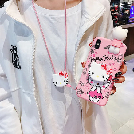 Lusy Store For Samsung Galaxy A10 A20 A30 A50 A70 A12 A71 A51 A13 A53 A14 A24 A54 A05 A25 A55 A16 A06 Hello Kitty Case With Holder Rope 