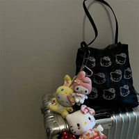 Hello Kitty Kawaii Shoulder Bag Advanced Silk Korean Diagonal Outdoor Travel Cross Bags Hot Fix Sparkling Storag Gifts for Girls Black