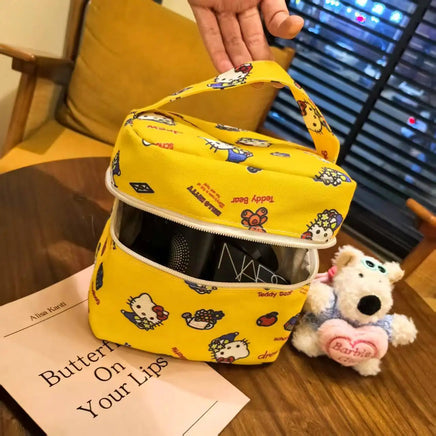 Kawaii Hello Kitty New Cosmetic Bag Portable Hand-Held Large-Capacity Storage Bag Cartoon Travel Toiletry Bag Girls Makeup Bag