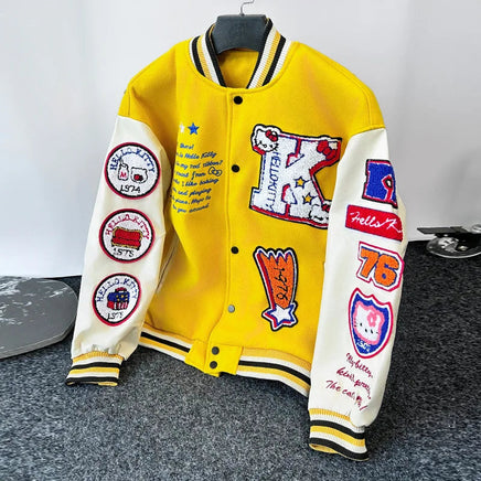 Hello Kitty Baseball Jacket Coat Hoodie Men Women Print Sport Baseball Uniforms Motorcycles Warm Coats Cardigan Tops Clothes Top