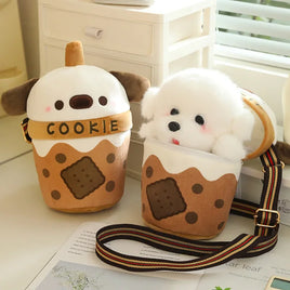 Lusy Store LLC Teacup dog Stuffed Little Puppy Doll In Bubble Tea Toy Small Dog Plush Gift Plush