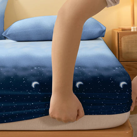 1 Simple modern starry sky printed matte Fitted Sheet, bedroom printed bed cover, bedding (excluding pillowcases) Lusy Store