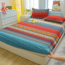 Lusy Store 1 Simple Modern Striped Printed Matte Fitted Sheet, Bedroom Printed Bed Cover, Bedding (Excluding Pillowcases) 