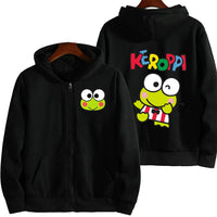 Men Zip Up Hoodie Keroppi White Cartoon Anime Sweatshirt for Couples Black