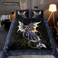Dragon And Phoenix Duvet Cover Set Full Queen Size, Fantasy World Monster Gothic Bedding Sets Bohemian Mandala Comforter Cover