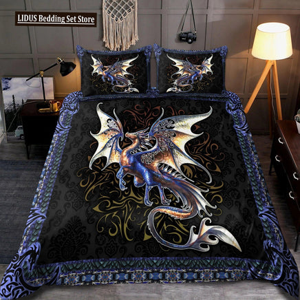 Dragon And Phoenix Duvet Cover Set Full Queen Size, Fantasy World Monster Gothic Bedding Sets Bohemian Mandala Comforter Cover