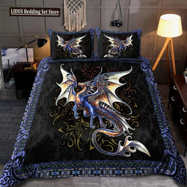 Dragon And Phoenix Duvet Cover Set Full Queen Size, Fantasy World Monster Gothic Bedding Sets Bohemian Mandala Comforter Cover as picture