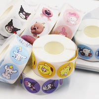 500Pcs/roll New Kawaii Sanrio Sticker Cute Cinnamoroll Kuromi Hello Kitty Cartoon Kids Reward Stickers Gift Decor Decals Toys