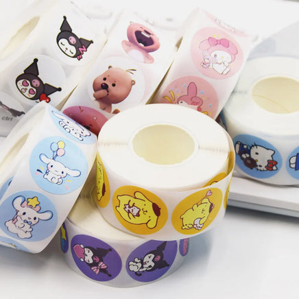 500Pcs/roll New Kawaii Sanrio Sticker Cute Cinnamoroll Kuromi Hello Kitty Cartoon Kids Reward Stickers Gift Decor Decals Toys